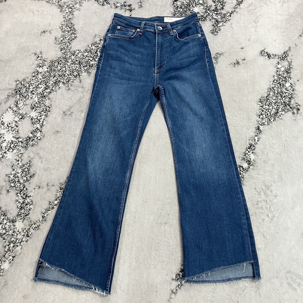 Rag & Bone Jeans Women's Size 27 High Rise Wide Leg Raw Hem Blue Denim